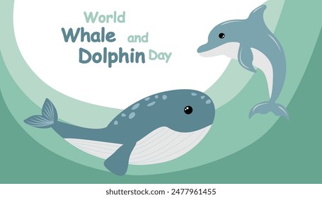 World Whale and Dolphin Day. Template for background, banner, card, poster with text. Vector illustration.
