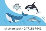 world whale and dolphins day design template for celebration. international awareness day of whale and dolphins vector template. whale vector design.