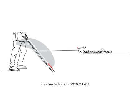 World white cane day in October line art. White cane safety day celebration. National federation of blind efforts make blind people life easier with white cane. Vision impairment independence art