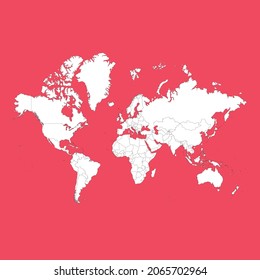 world white map with black detail isolated red background 