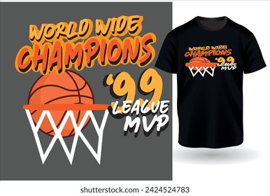 World Wide Champions 99 League Mvp T Shirt Design con Mock Up! - Colores frescos y estilo de arte minimalista. Diseño editable e imprimible para camisetas, tazas, camiseta gráfica, sudadera, estuches, etc.