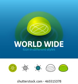 World wide color icon, vector symbol in flat, outline and isometric style isolated on blur background
