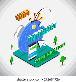 World wide connected with internet around the world, smartphone chat, internet connection concept, vector illustration