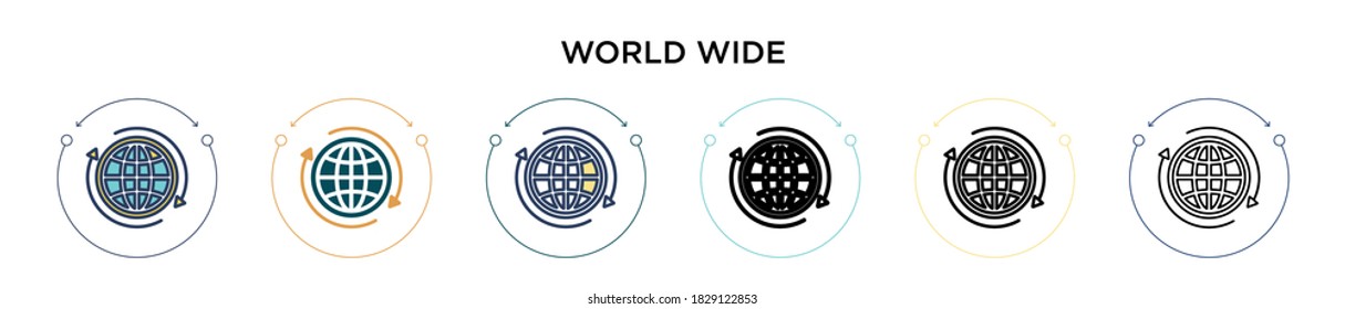 World wide icon in filled, thin line, outline and stroke style. Vector illustration of two colored and black world wide vector icons designs can be used for mobile, ui, web