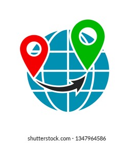 World wide logistics icon. Geolocation globe pin pointer GPS sign – stock vector
