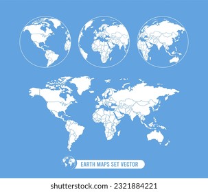Weltweite Kartensymbole auf Vektorgrafik einzeln auf blauem Hintergrund