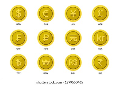 World Wide Money Gold Coin Icon. Vector Illustration Image