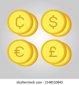 World Wide Money Gold Coin Icons. Vector Illustration Image