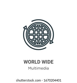 World wide outline vector icon. Thin line black world wide icon, flat vector simple element illustration from editable multimedia concept isolated stroke on white background