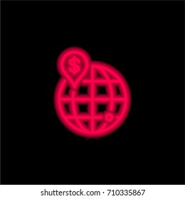 World wide red glowing neon ui ux icon. Glowing sign logo vector