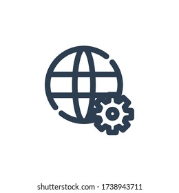 world wide setting seo icon outline blue