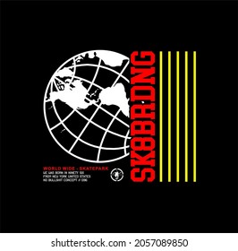 world wide vector tee design with skateboard drawing