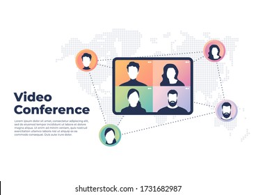 World wide video conference concept. Videoconferencing and online meeting banner.