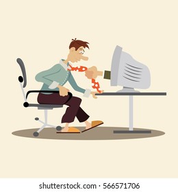 the world wide web is addictive man. dependence on the Internet. vector illustration of cartoon