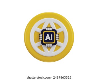 world wide web browser icon with artificial intelligence chip icon 3d rendering vector illustration