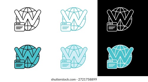 Icono de la ventana y del globo del navegador del Web mundial para la navegación del Sitio web en línea y estilo del relleno