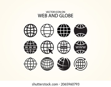 
World Wide Web Concept Globe Icon Set. Planet Web Symbol Set. Globe Icons For Websites. Stock Vector Art.
