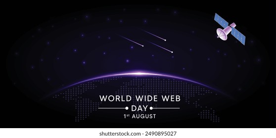 world wide web day 1 August glowing earth with world map vector poster