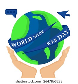 World Wide Web Day Illustration Featuring Earth and Digital Elements. Ideal for Tech Education Content, Social Media, and Internet Awareness Campaigns