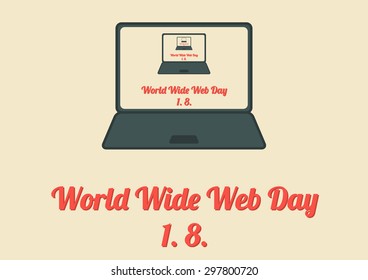 World Wide Web Day poster ( 1. 8. annual celebration) in retro colors