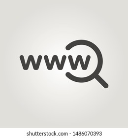 World Wide Web Icon. Go To Website Sign. WWW In Magnifier. Online Internet Ui Element. Web Page Symbol To Search Or Click. Vector Illustration.