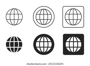 Conjunto de ícones da World Wide Web. World, Earth, Globe, Planet Icons Vetor Illustration Collection on Transparent Background (Mundo, Terra, Globo, Coleção de Ilustrações de Ícones de Planeta em Plano de Fundo Transparente) Traço editável. Ícone de estilo de linha e traçado preenchido