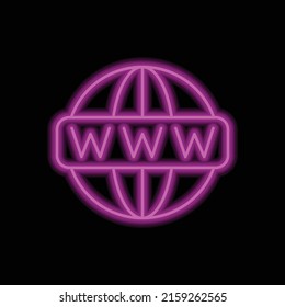 World wide web icon vector. Flat design. Purple neon style on black background.ai
