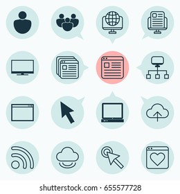 World Wide Web Icons Set. Collection Of Website Bookmarks, Human, Website Page And Other Elements. Also Includes Symbols Such As Account, Screen, People.