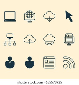 World Wide Web Icons Set. Collection Of Mouse, Virtual Storage, Website Page And Other Elements. Also Includes Symbols Such As Mouse, PC, Person.