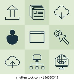 World Wide Web Icons Set. Collection Of Cursor Tap, Local Connection, Website Bookmarks And Other Elements. Also Includes Symbols Such As Mouse, Person, Tap.