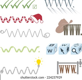World wide web internet icons set. With computer icons related to internet access mixed with www and mouse pointer. Vector illustration cartoon.