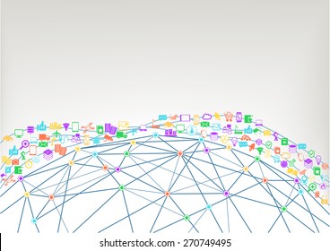 World wide web and internet of things (IoT) concept of connected devices. Wireframe model of world with polygons and connections between intersections.