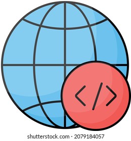 World Wide Web page Concept, Internet Globe with coding sign Vector Color Icon Design, Software and web development symbol, Computer Programming and Coding stock illustration