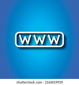 World wide web simple icon vector. Flat design. White icon with shadow on blue background.ai