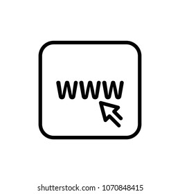 World wide web symbol with cursor line vector icon. Web site outline illustration.