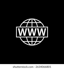 Ícone de símbolo da World Wide Web isolado no plano de fundo preto