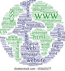 World Wide Web word cloud concept in earth shape - vector illustration