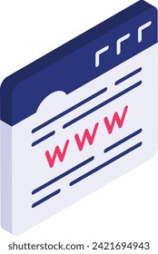 The World Wide Web or WWW isometric concept, web page protocol which translate to vector flat design, Web design and Development symbol, user interface or graphic sign website engineering illustration