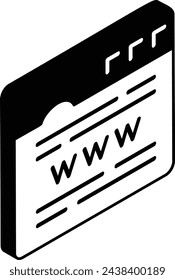 The World Wide Web or WWW isometric concept, web page protocol which translate to vector outline icon, Webdesign and Development symbol, user interface graphic sign, website engineering illustration