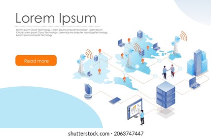 World wifi network location in isometric illustration