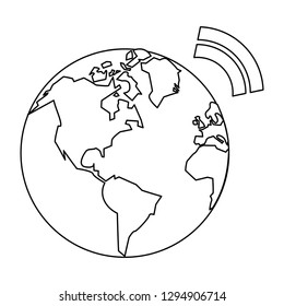 world with wifi zone internet symbol in black and white