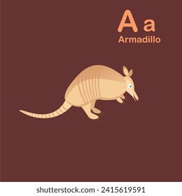 World of Wild Animals, Armadillo illustration for learning book letter A