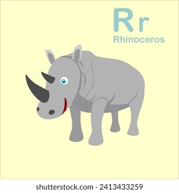 World of Wild Animals, Rhinoceros illustration for learning book letter R