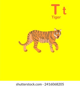 World of Wild Animals, Tiger illustration for learning book letter T