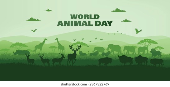 Día Mundial de la Vida Silvestre y los animales.Ilustración plana