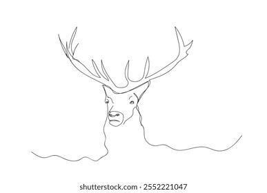 World wild life concept. Christmas or New Year decoration. Continuous one line drawing a deer.  Single line draw design vector graphic illustration. Hand made vector not AI.