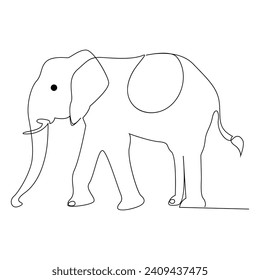 World wild life continuous single line art drawing and elephant one line outline vector art  illustration