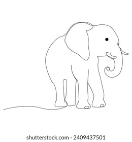 World wild life continuous single line art drawing and elephant one line outline vector art  illustration