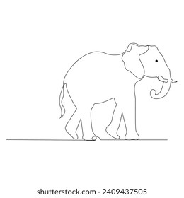 World wild life continuous single line art drawing and elephant one line outline vector art  illustration