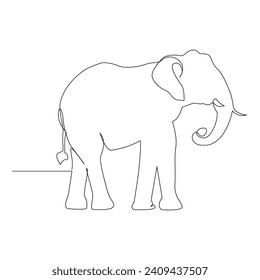 World wild life continuous single line art drawing and elephant one line outline vector art  illustration